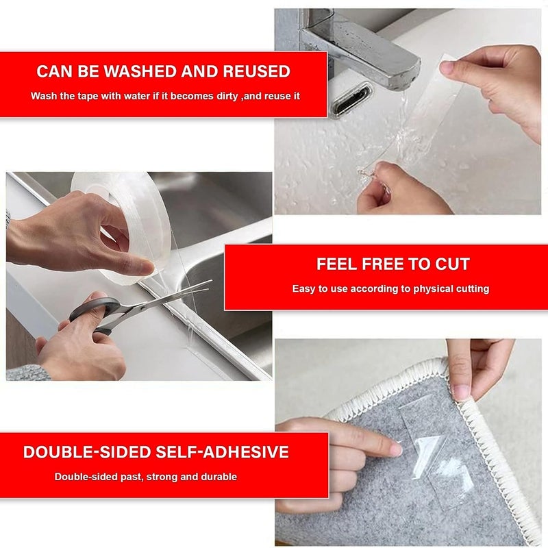 D-NYX Heavy Duty Double Sided Tape - Extra Large Nano Double Sided Adhesive Tape 1.18 inch Wide Removable Wall Tape Sticky Poster Tape Decor Carpet Tape, Clear Mounting Tape Picture Hanging Strips 9.85ft - Image 4